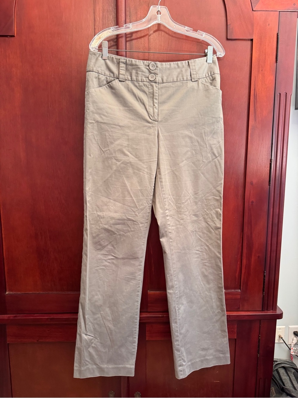 Talbots Signature Double Button Green Khaki Chinos Stretch Straight Leg Size 8
